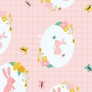 Bunny Hop - Happy Springtime Bunnies & Butterflies on Pink