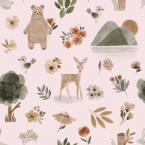 Woodland Meadows / Pink Linen / Large