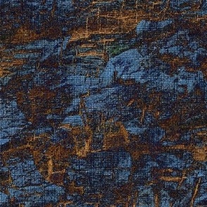 Large Geological stone moody abstract with faux woven texture blue hues with a touch of neutral orange brown