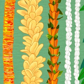 Jumbo -Hawaiian flower Lei Stand-yellow green linen texture
