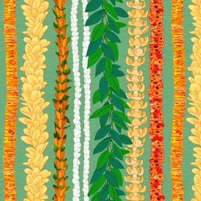 medium -Hawaiian flower Lei Stand- yellow green linen
