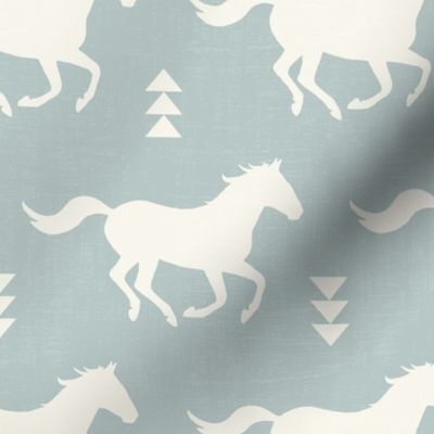 Running Horses Silhouette in Off White/ Blue (M)