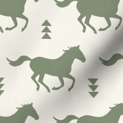 Running Horses Silhouette Rainbow in Forest Green/ Off White (M)