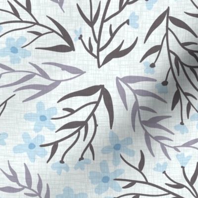 Floral ditsy on linen, blue, brown and gray (M), 18" 