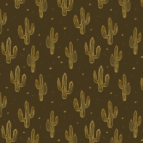 Desert Cactus Pattern, Deep Yellowish Green and Golden Color Palette