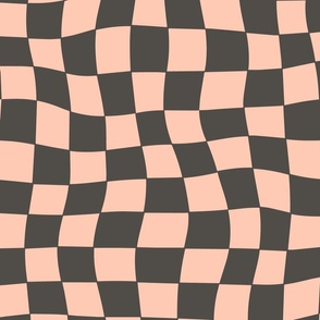 Sweet-cute-kitschy-soft-pastel-peach-pink-dark-brown-curvilinear-distorted-checkerboards-XL-jumbo
