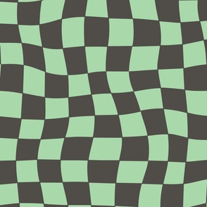 Sweet-cute-kitschy-soft-pastel-mint-green-dark-brown-curvilinear-distorted-checkerboards-XL-jumbo