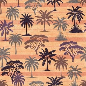 Beach sunset. Tropical palm trees.