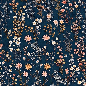 Ditsy,small print,spring flowers,navy blue background 