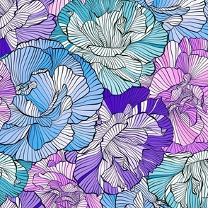 Pink and Blue Line Art Flowers Blossom