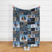 nautical maps sailboats flags cheater quilt whole cloth large scale blue tan