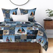 nautical maps sailboats flags cheater quilt whole cloth large scale blue tan