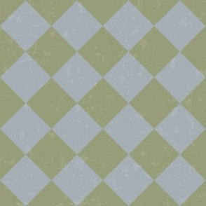 Diagonal Checkerboard with Texture in Blue and Green - Small