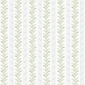 Watercolor grandmillennial climbing vine leaves and stripes  - sage green blue 6"