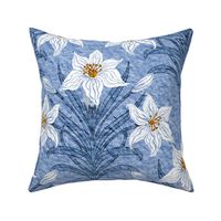 Hand Drawn Stone Textured Lily Flower Fleur-De-Lis Plant Lily Blooms Floral Natural Botanical Design, Cornflower Blue