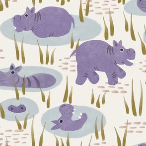 Hippos (large) These Hippos are having a lovely time in the water in this sweet watercolor style. 