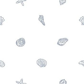 Seashells line art diamond pattern - indigo shells on white background