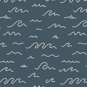 Shore Break | Small Scale | Coastal Blue, Beige White | Ocean waves line art