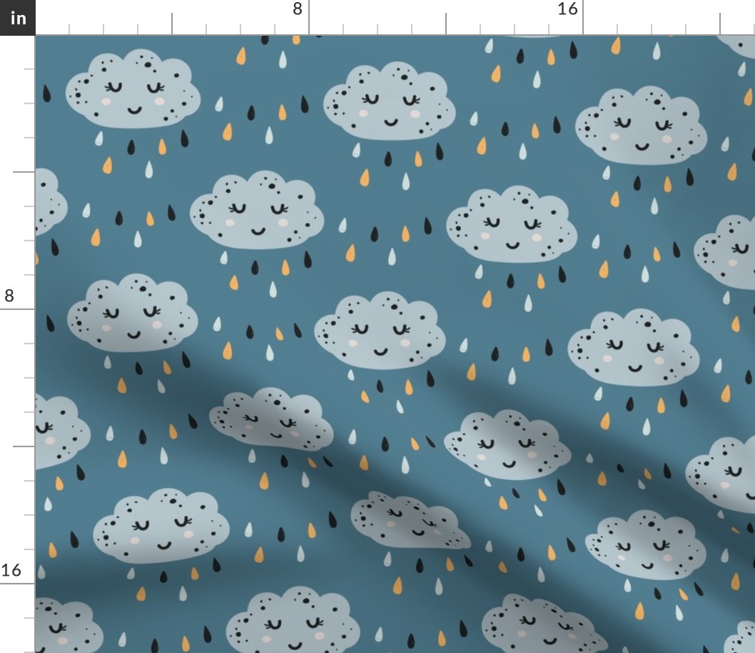 Bigger Boho Baby Cloudy Skies and Raindrops Turquoise