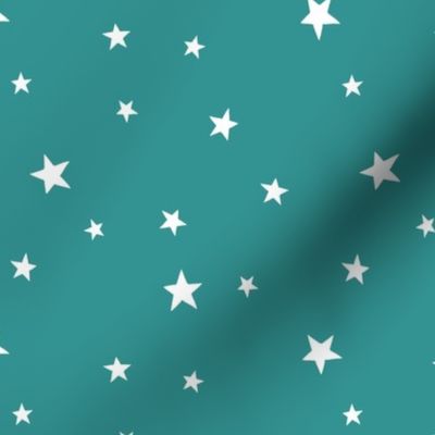 Scattered white Stars on teal - small scale