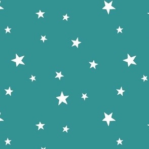 Scattered white Stars on teal - small scale