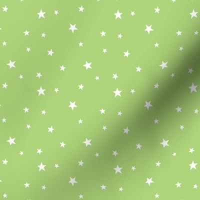 Scattered white Stars on pea green - tiny scale