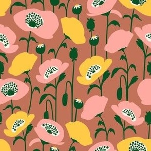 Blooming Poppy Flowers -Burnt-Sienna