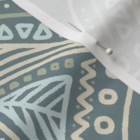Tribal Stingrays | Medium Scale | Teal Blue, Mint Green, Boho Orange | Line art ocean block print
