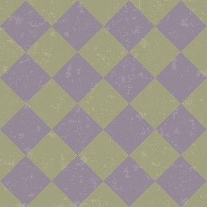 Diagonal Checkerboard With Texture in Purple and Green - Small