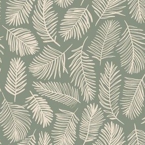 Tropical Palm Leaves | Small Scale | Sage Green, Warm White
