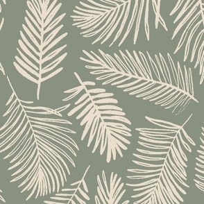 Tropical Palm Leaves | Medium Scale | Sage Green, Warm White