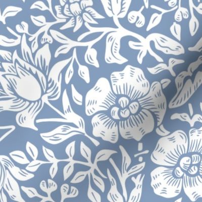 British Vintage William Morris and Co.  Mallow Floral in White and Sky Blue Large Scale