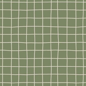 Simple Hand-drawn Grid in Moss Green and Linen off-white