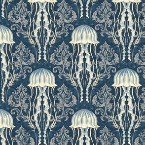 Blue Jellyfish Damask