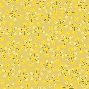 Yellow hand drawn daffodils scattered in liberty style vector artwork