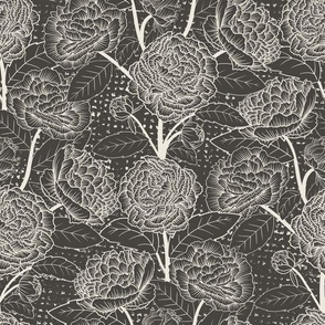Perfect Peonies Minimalist Line Art in Dark Gray Brown, Highlighting the Striking Beauty of Peony Flowers