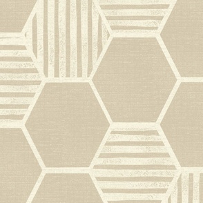 honeycomb block print neutral taupe textured stripe 24IN large scale wallpaper