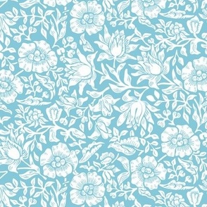 British Vintage William Morris and Co.  Mallow Floral in White and Bahama Blue Small Scale