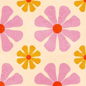 70s retro pink and yellow textured daisy flower (large)