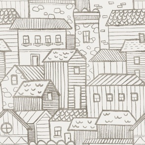 Old town. Charming Old European Town Seamless Pattern - Vintage Cityscape Design. Brown version