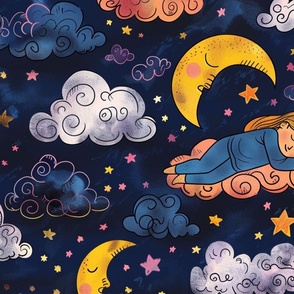 Good Night Floating to Sleep on a Cloud with the Moon