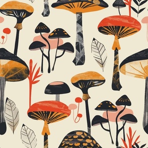 Mid-Century Modern Forest Mushroom Pattern