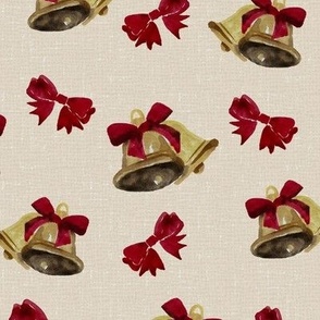 Vintage Christmas - Bells and Bows - Cream Background Background