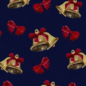 Vintage Christmas - Bells and Bows - Dark Blue Background Background