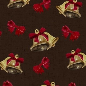 Vintage Christmas - Bells and Bows - Dark Brwon Background Background