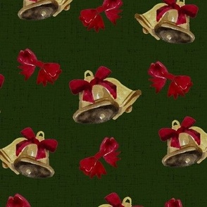 Vintage Christmas - Bells and Bows - Dark Green Background Background