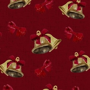Vintage Christmas - Bells and Bows - Dark Red Background Background