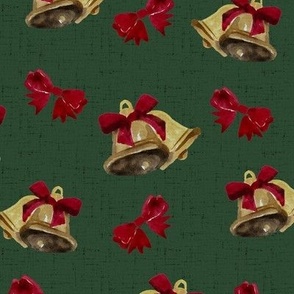 Vintage Christmas - Bells and Bows - Green Background Background