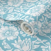 British Vintage William Morris and Co.  Mallow Floral in White and Bahama Blue Scale Large