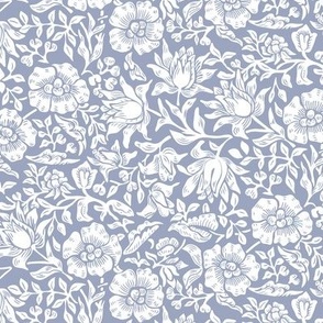 British Vintage William Morris and Co.  Mallow Floral in White and Slate Blue Small Scale